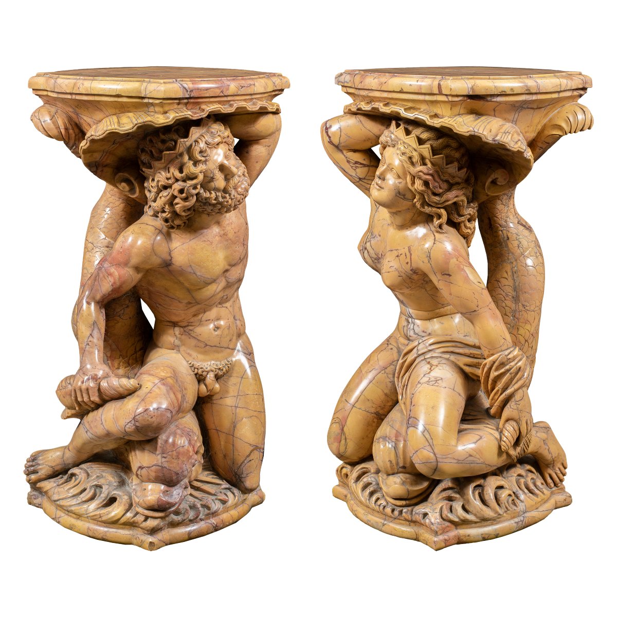 Scultore italiano (XIX-XX) - Coppia di sculture reggi-vaso raffiguranti Poseidone e Anfitrite.-photo-3