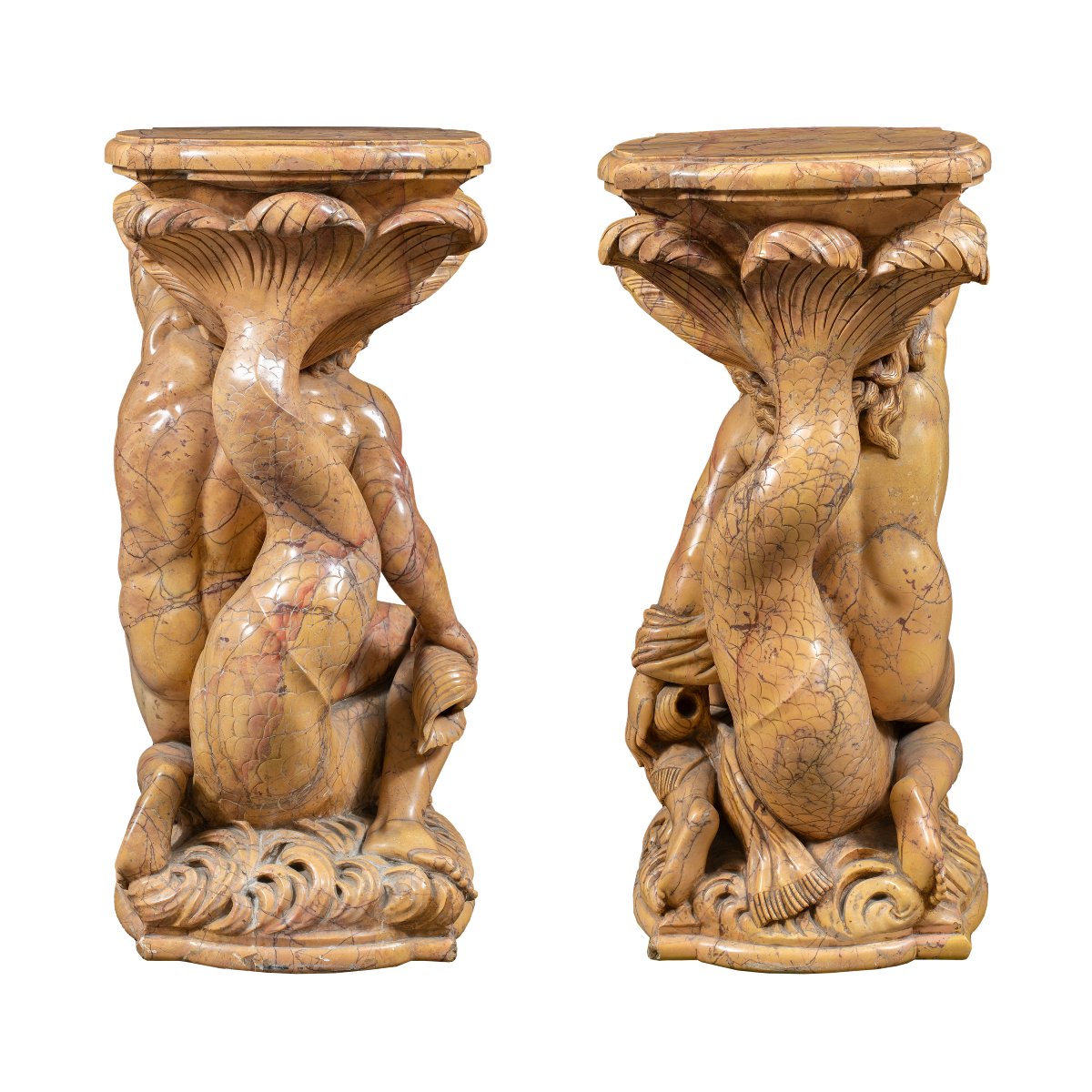 Scultore italiano (XIX-XX) - Coppia di sculture reggi-vaso raffiguranti Poseidone e Anfitrite.-photo-4