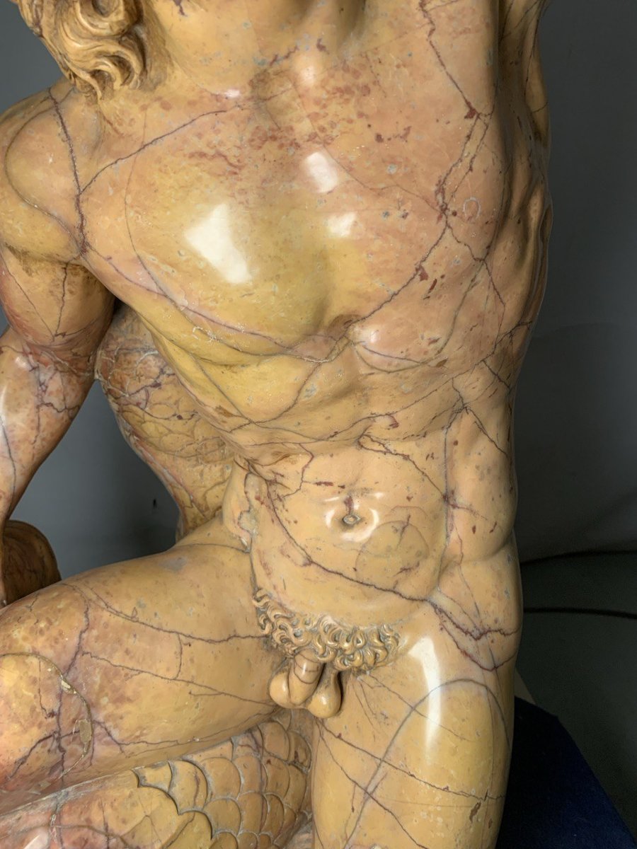 Scultore italiano (XIX-XX) - Coppia di sculture reggi-vaso raffiguranti Poseidone e Anfitrite.-photo-3
