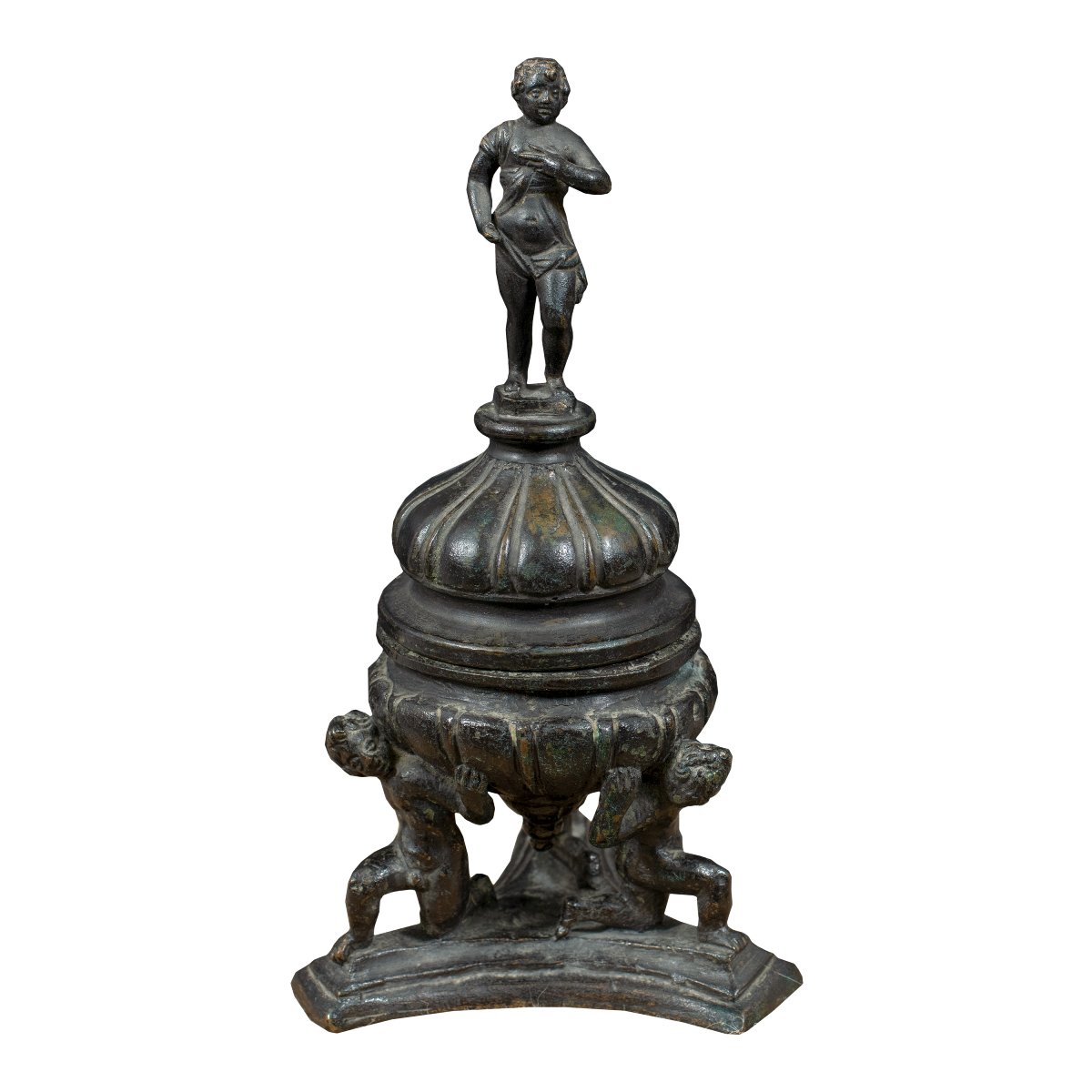 Bronzista dell'Italia del Nord (XVI-XVII secolo) - Calamaio con figura di giovane e telamoni.-photo-2
