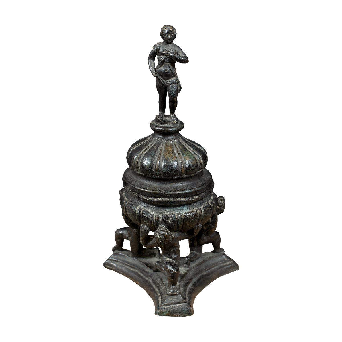 Bronzista dell'Italia del Nord (XVI-XVII secolo) - Calamaio con figura di giovane e telamoni.