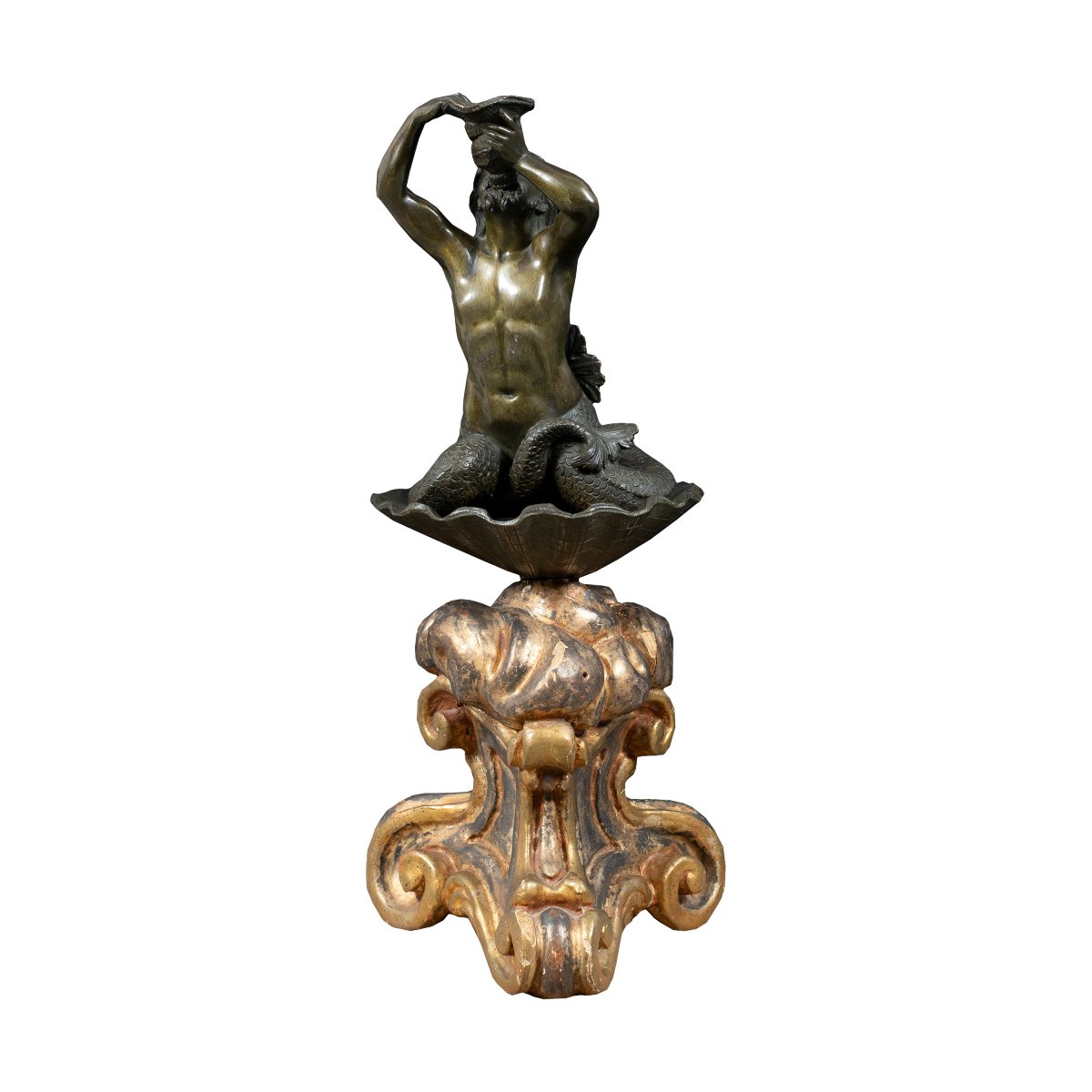 Scultore italiano (XVII-XVIII sec.) - Tritone che suona una conchiglia.-photo-2