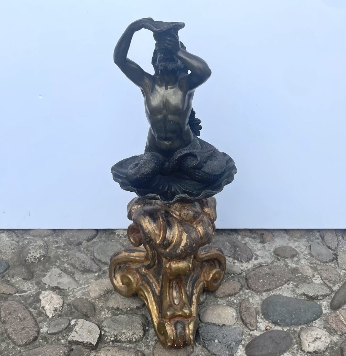 Scultore italiano (XVII-XVIII sec.) - Tritone che suona una conchiglia.-photo-3