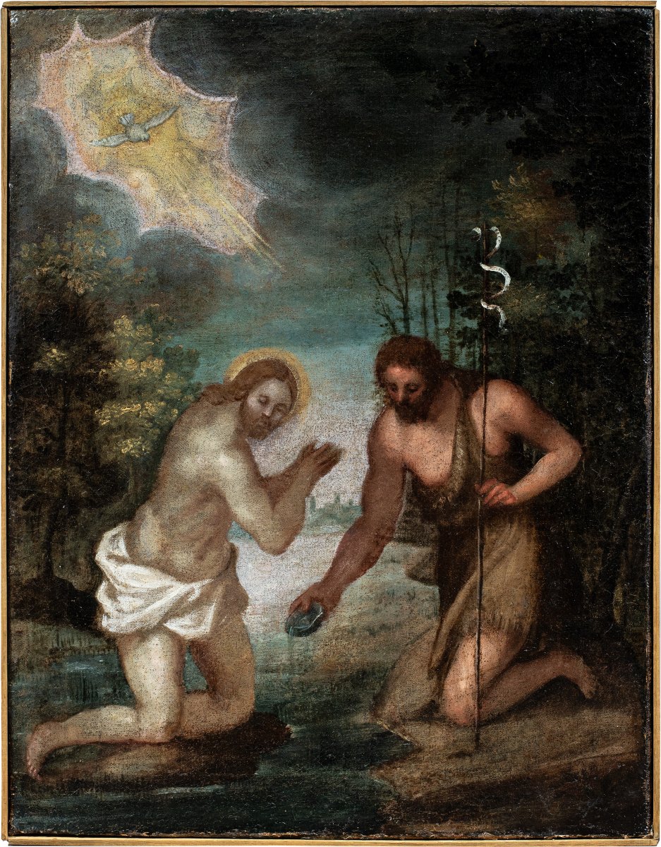 Bottega di Jacopo Palma il Giovane (Venezia 1548 - Venezia 1628) - Battesimo di Cristo.