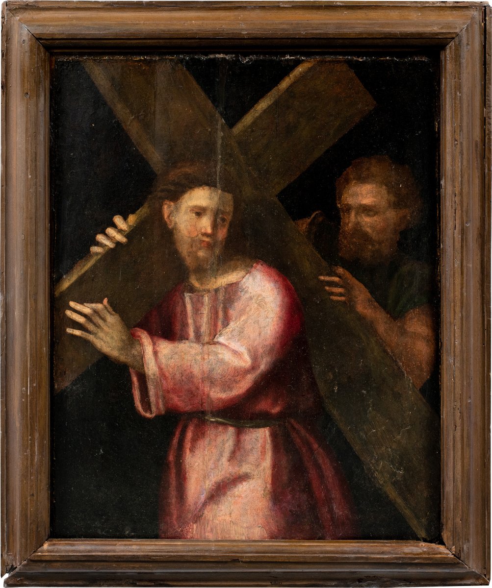 Cerchia di Domenico Ubaldini detto il Puligo (Firenze 1492 - 1527) - Gesù e il Cireneo.