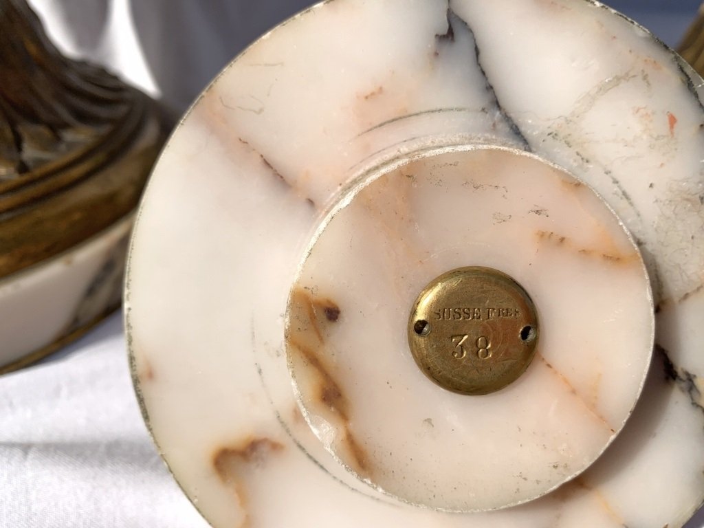 Coppia di vasi in marmo e bronzo dorato. Fonderia Susse Frères, Parigi, XIX secolo.-photo-3