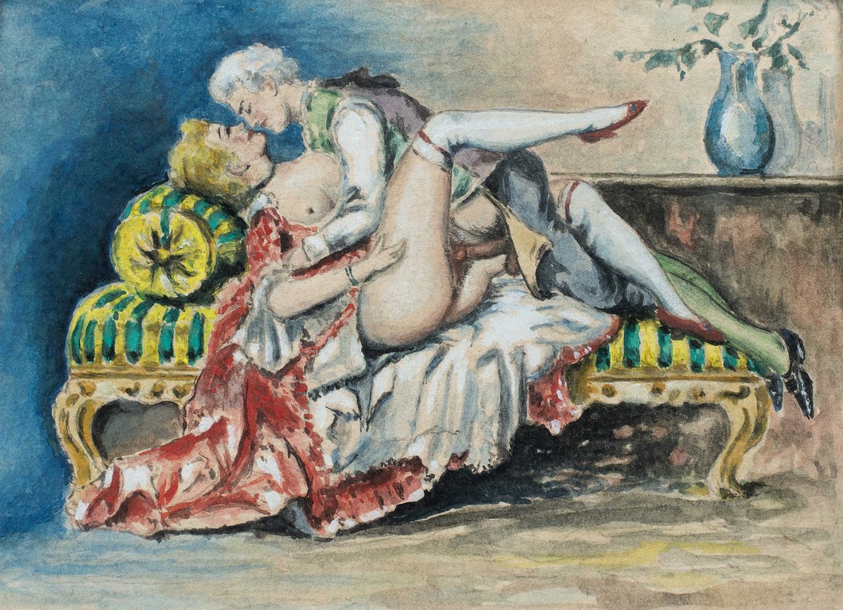Pittore francese (XIX-XX sec.) - Scena erotica.