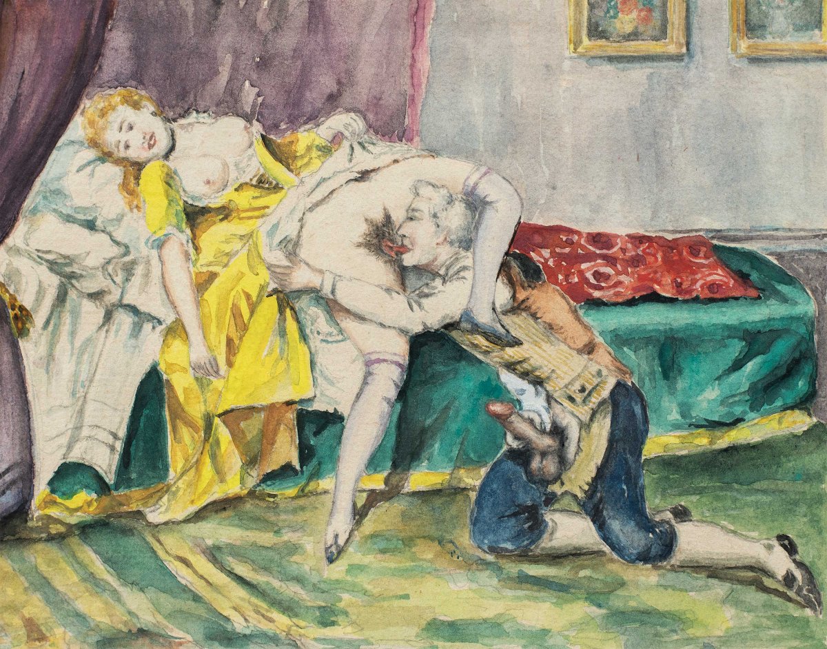 Pittore francese (XIX-XX sec.) - Scena erotica.