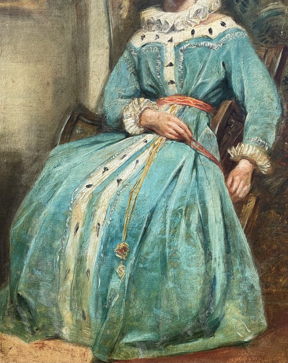 Pittore romantico (seconda metà del XIX secolo) - Ritratto di dama in costume medievale.-photo-1