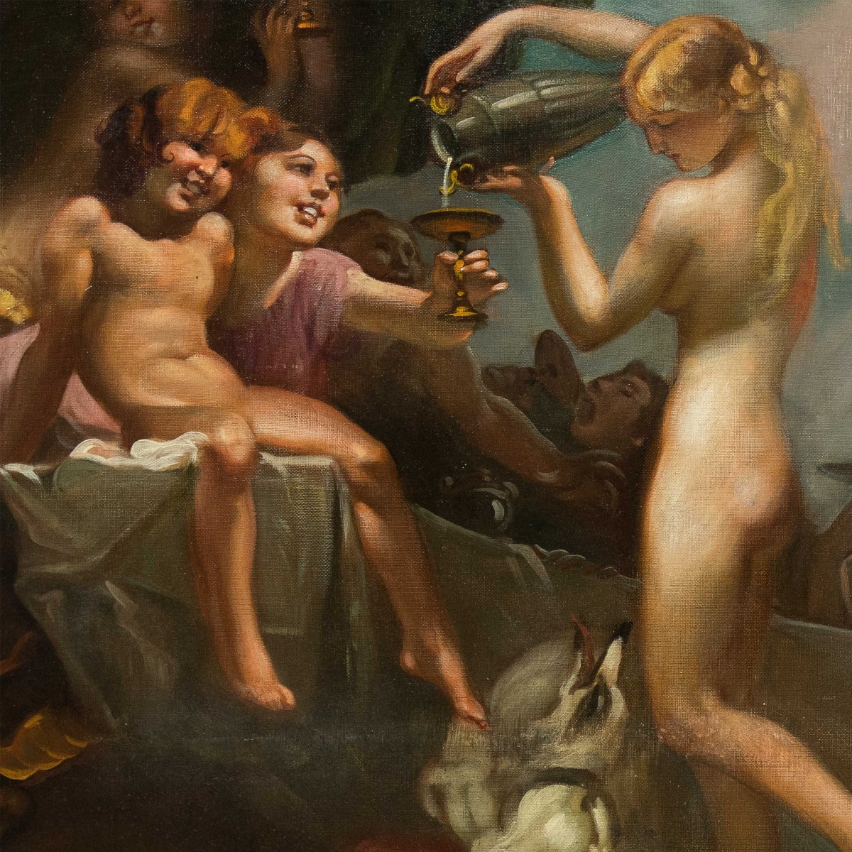Mattia Traverso (Genova 1885 - Genova 1956) - Grande scena di banchetto con putti e ninfe.-photo-2