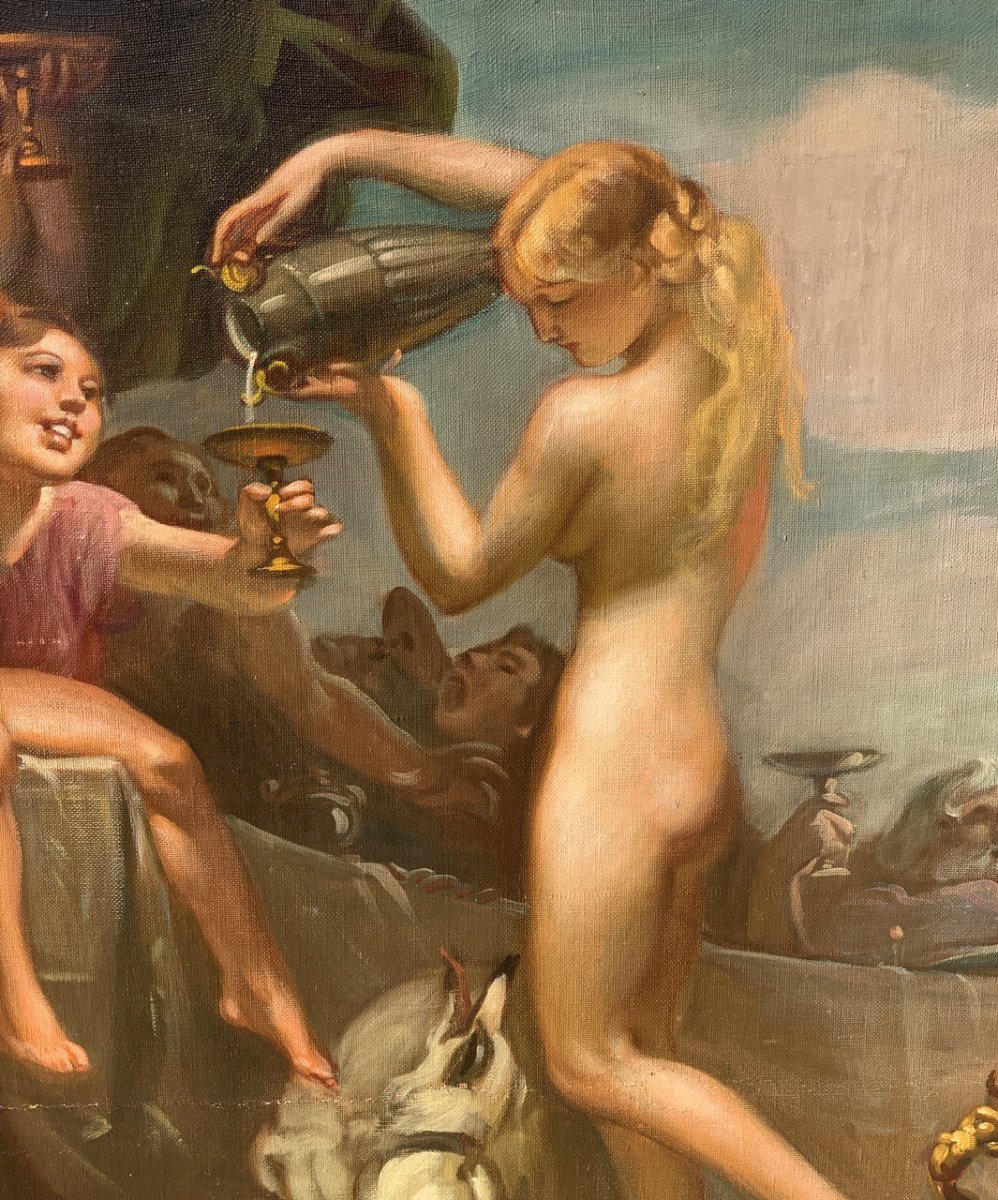 Mattia Traverso (Genova 1885 - Genova 1956) - Grande scena di banchetto con putti e ninfe.-photo-3