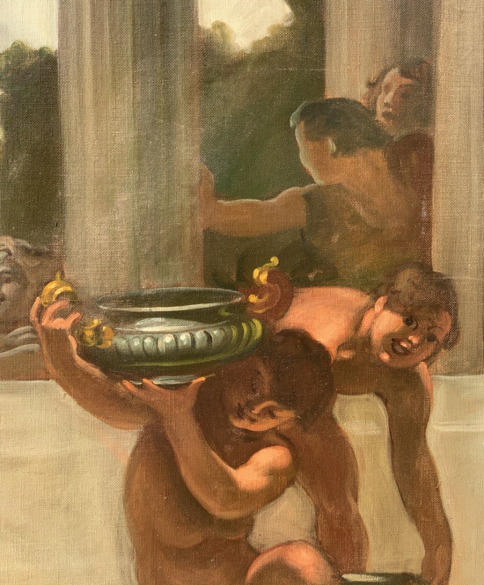 Mattia Traverso (Genova 1885 - Genova 1956) - Grande scena di banchetto con putti e ninfe.-photo-4