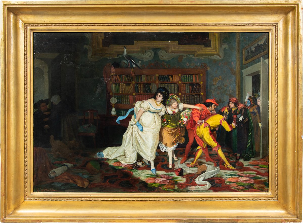 Vincenzo Colleoni (Attivo a Venezia nella seconda metà del XIX sec.) - Scena di interno con per