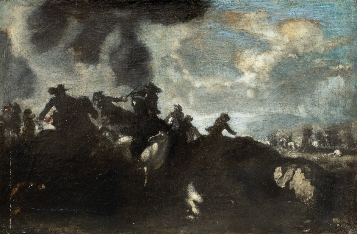 Cerchia di Jacques Courtois, detto il Borgognone (Saint-Hyppolite 1621-Roma 1676) - Battaglia.
