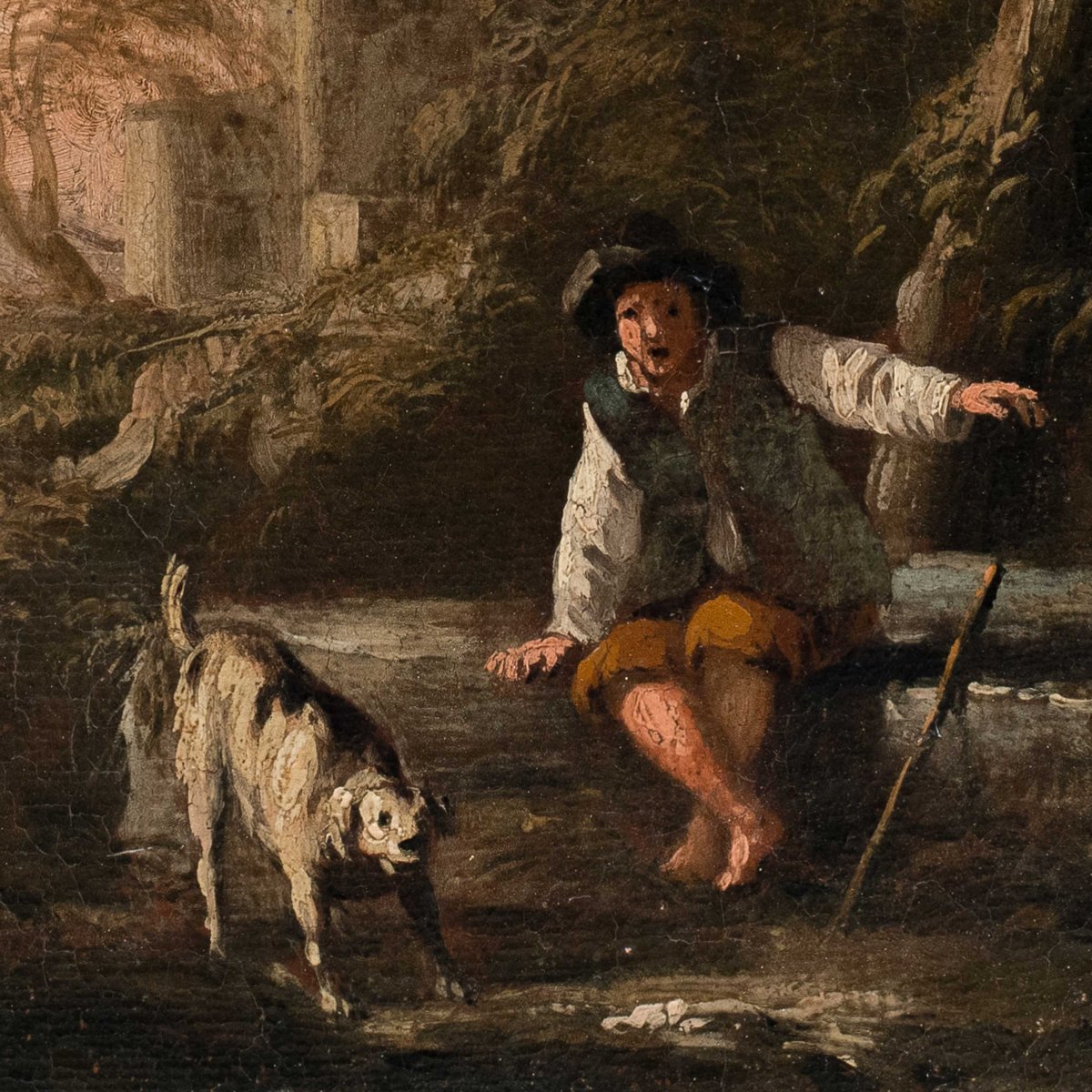 Pittore romano (XVII-XVIII sec.) - Paesaggio con pastore e cane.-photo-2