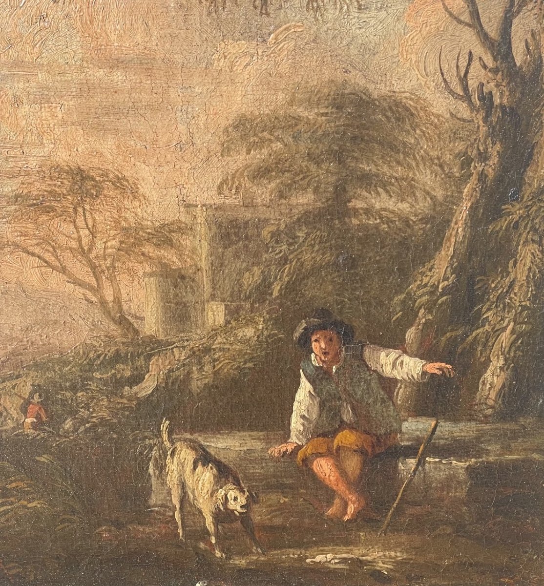 Pittore romano (XVII-XVIII sec.) - Paesaggio con pastore e cane.-photo-1