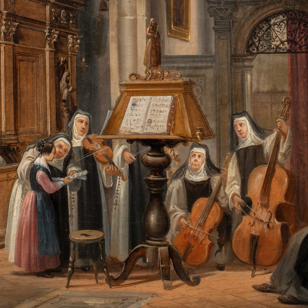 Federico Moja (Milano 1802 - Dolo 1885) - Lezione di musica in chiesa.-photo-2