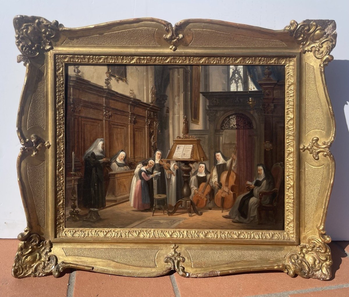 Federico Moja (Milano 1802 - Dolo 1885) - Lezione di musica in chiesa.-photo-1