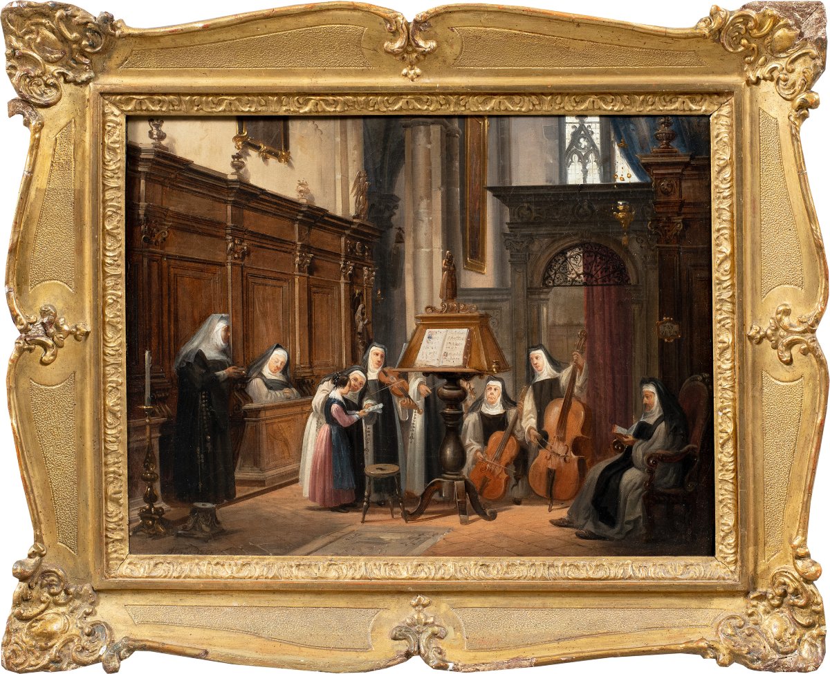 Federico Moja (Milano 1802 - Dolo 1885) - Lezione di musica in chiesa.