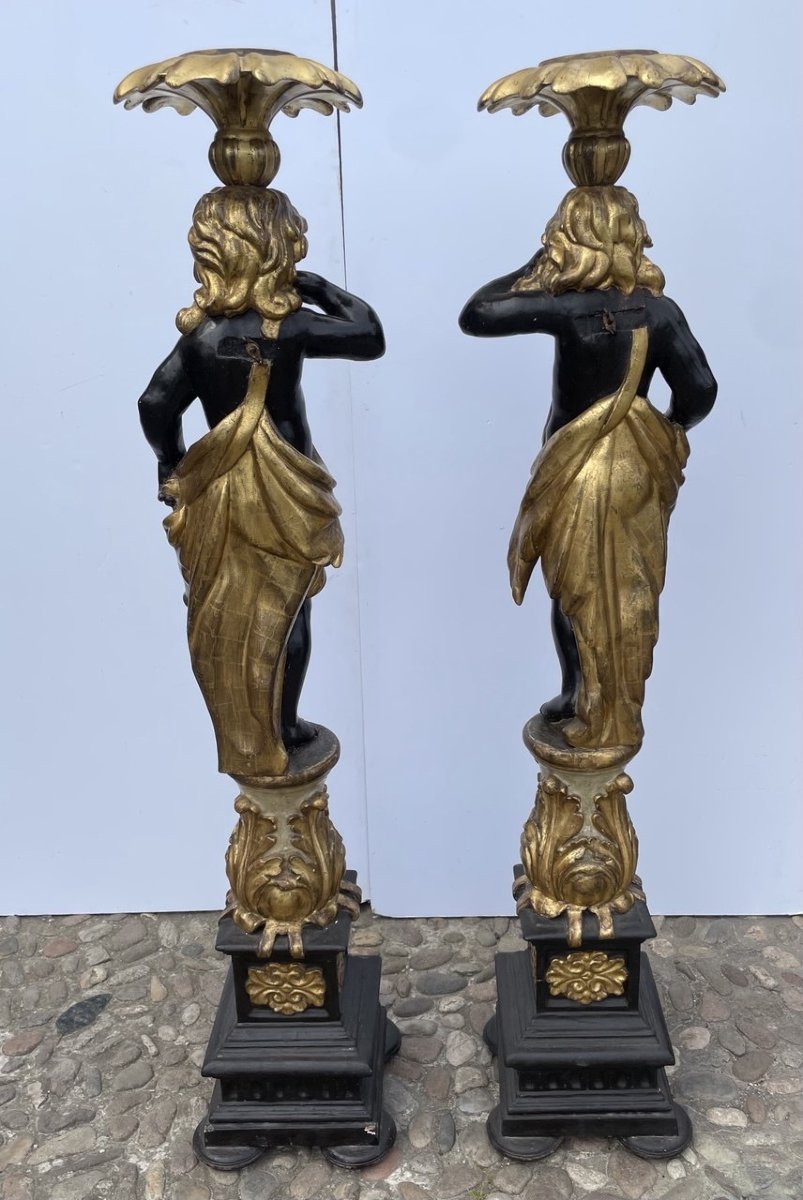 Scultore veneziano (XVIII secolo) - Coppia di Mori reggivaso.-photo-2