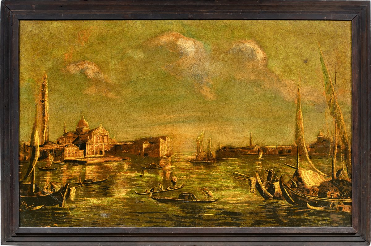 Seguace di Francesco Guardi (Venezia 1712 - Venezia 1793) - Venezia, veduta bacino San Marco.