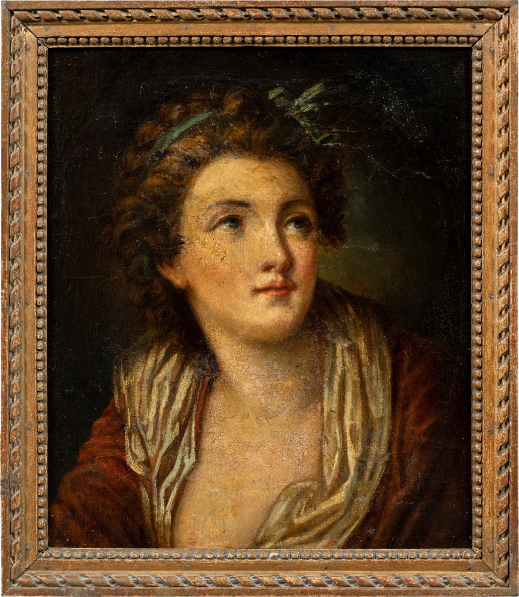 Cerchia di Jean-Baptiste Greuze (Tournus, 1725 – Parigi, 1805) - Ritratto di giovane dama.