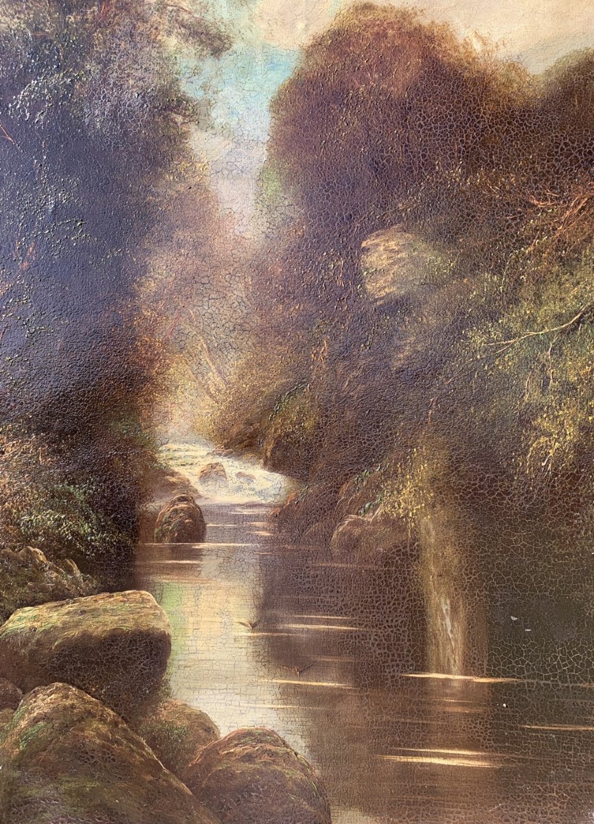 W. Miller (British, fine XIX sec.) - Paesaggio boschivo con ruscello.-photo-2