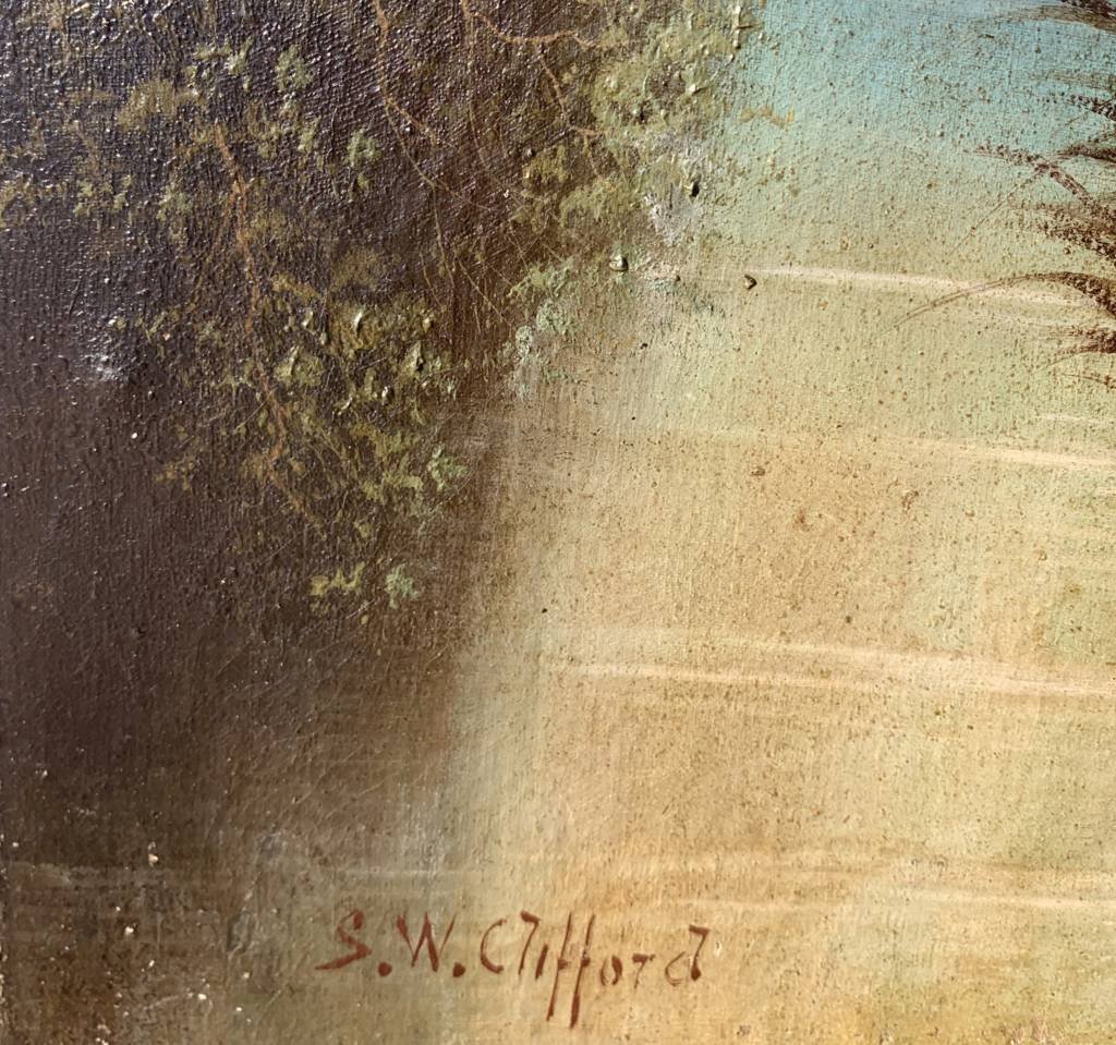 S.W. Clifford (British, fine XIX sec.) - Paesaggio boschivo con cascata.-photo-2