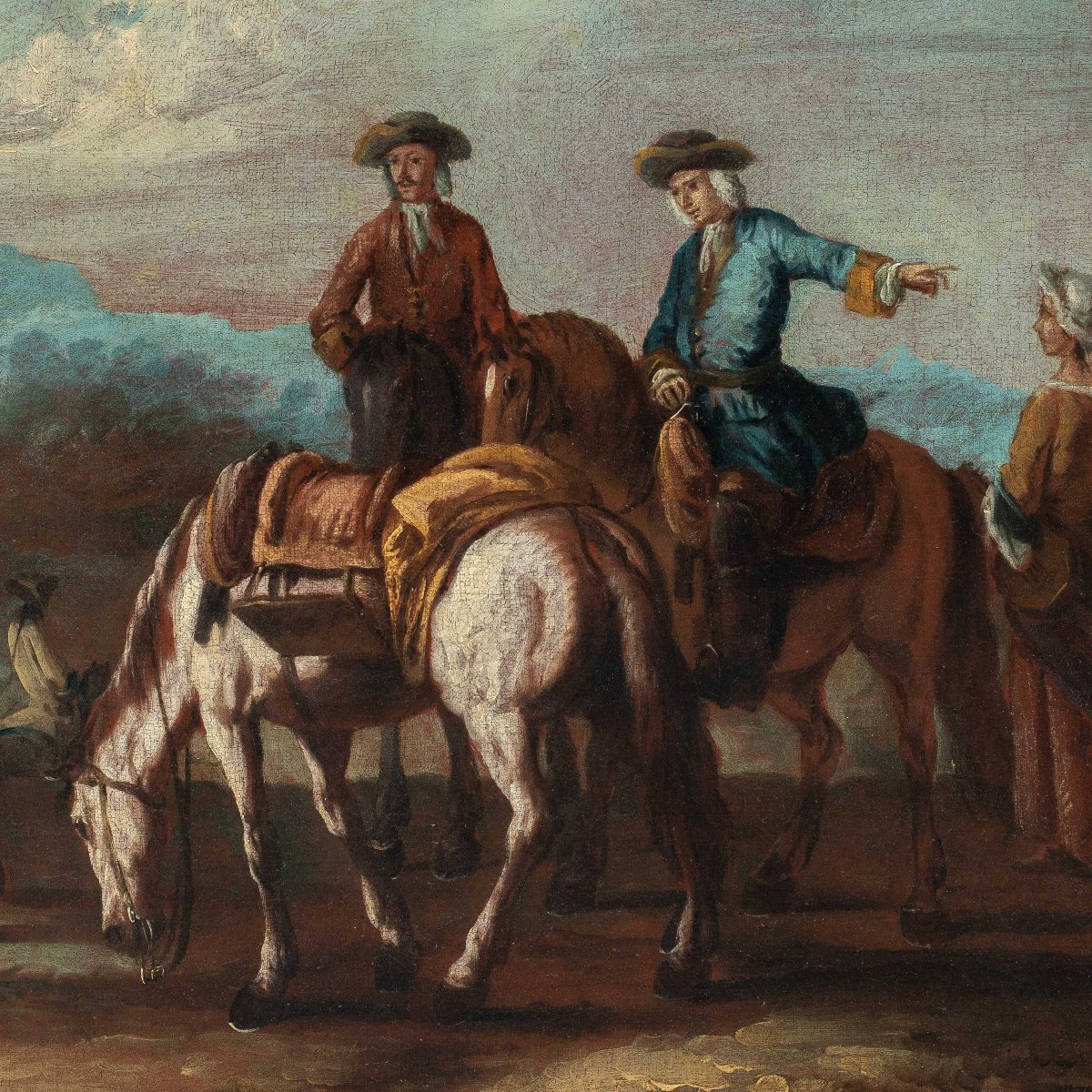 Giuseppe Zais (Forno di Canale 1709 - Treviso 1784) - Paesaggio con cavalieri in sosta.-photo-2
