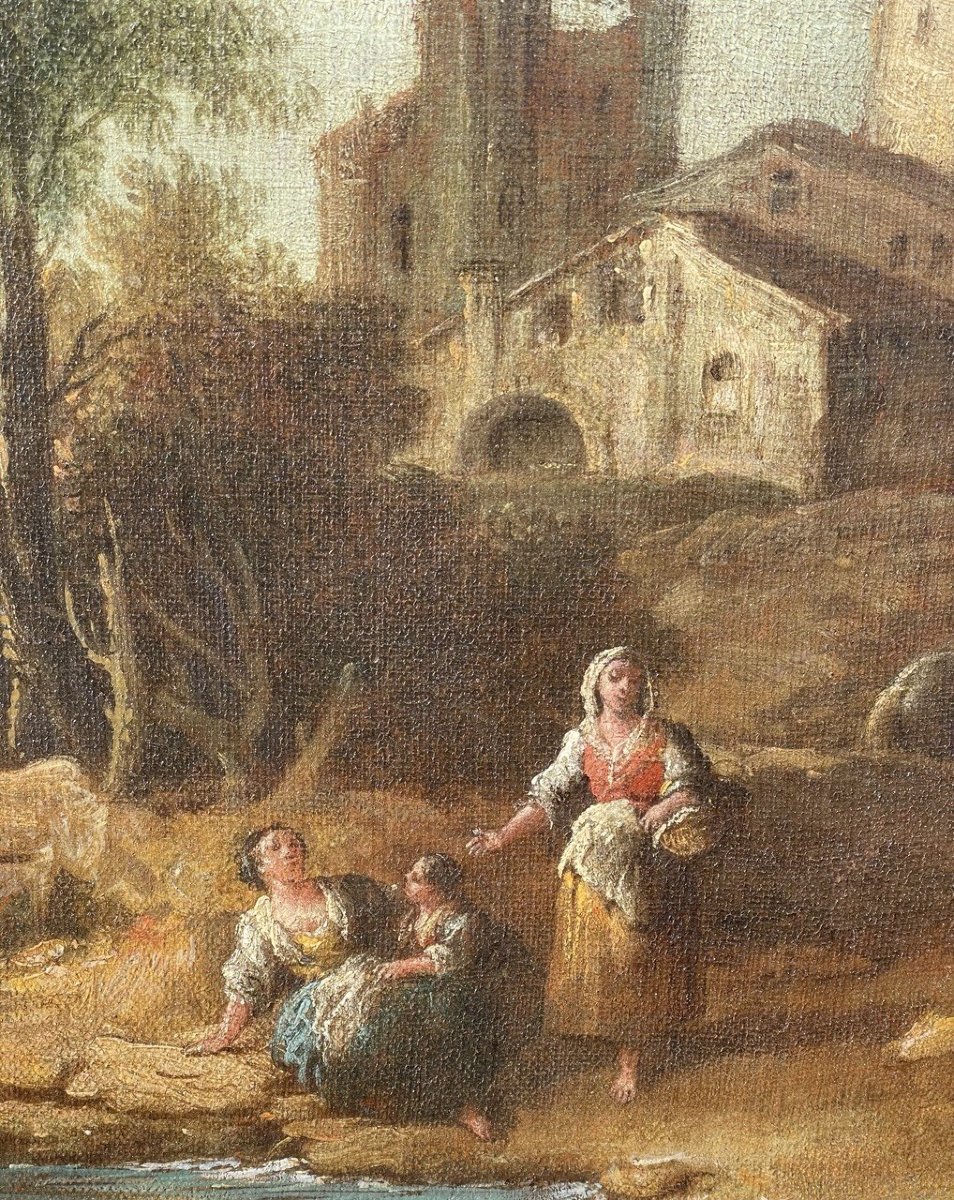 Giuseppe Zais (Forno di Canale 1709 - Treviso 1784) - Paesaggio con pastorelle.-photo-1