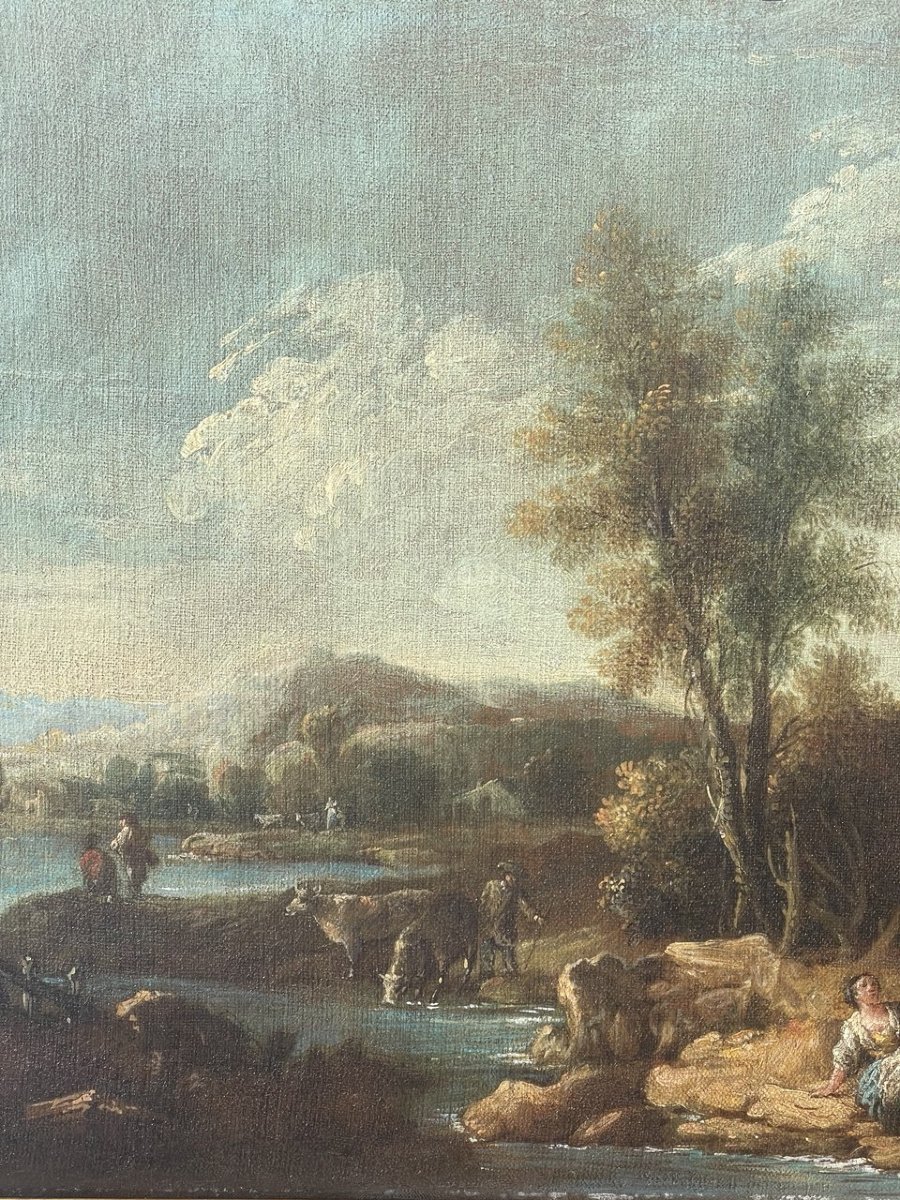 Giuseppe Zais (Forno di Canale 1709 - Treviso 1784) - Paesaggio con pastorelle.-photo-2