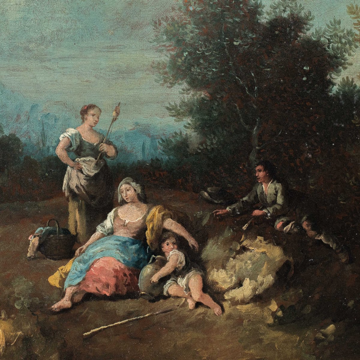 Giuseppe Zais (Forno di Canale 1709 - Treviso 1784) - Paesaggio con pastorelli e filatrice.-photo-2