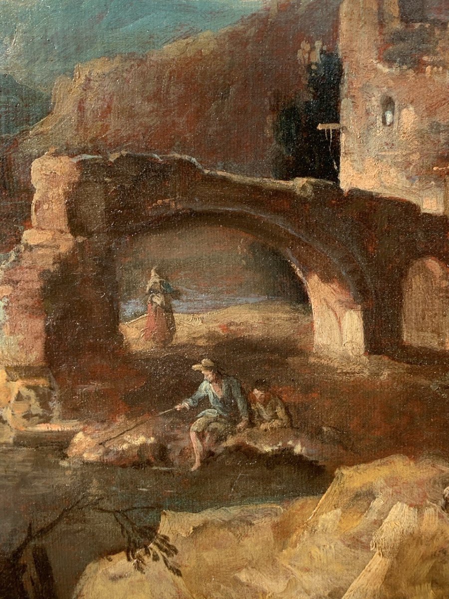 Giuseppe Zais (Forno di Canale 1709 - Treviso 1784) - Paesaggio con pastori, armenti e ponte.-photo-2