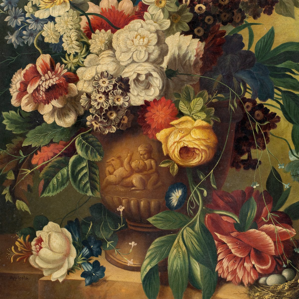 Pittore italiano (XIX secolo) - Natura morta con vaso di fiori.-photo-2