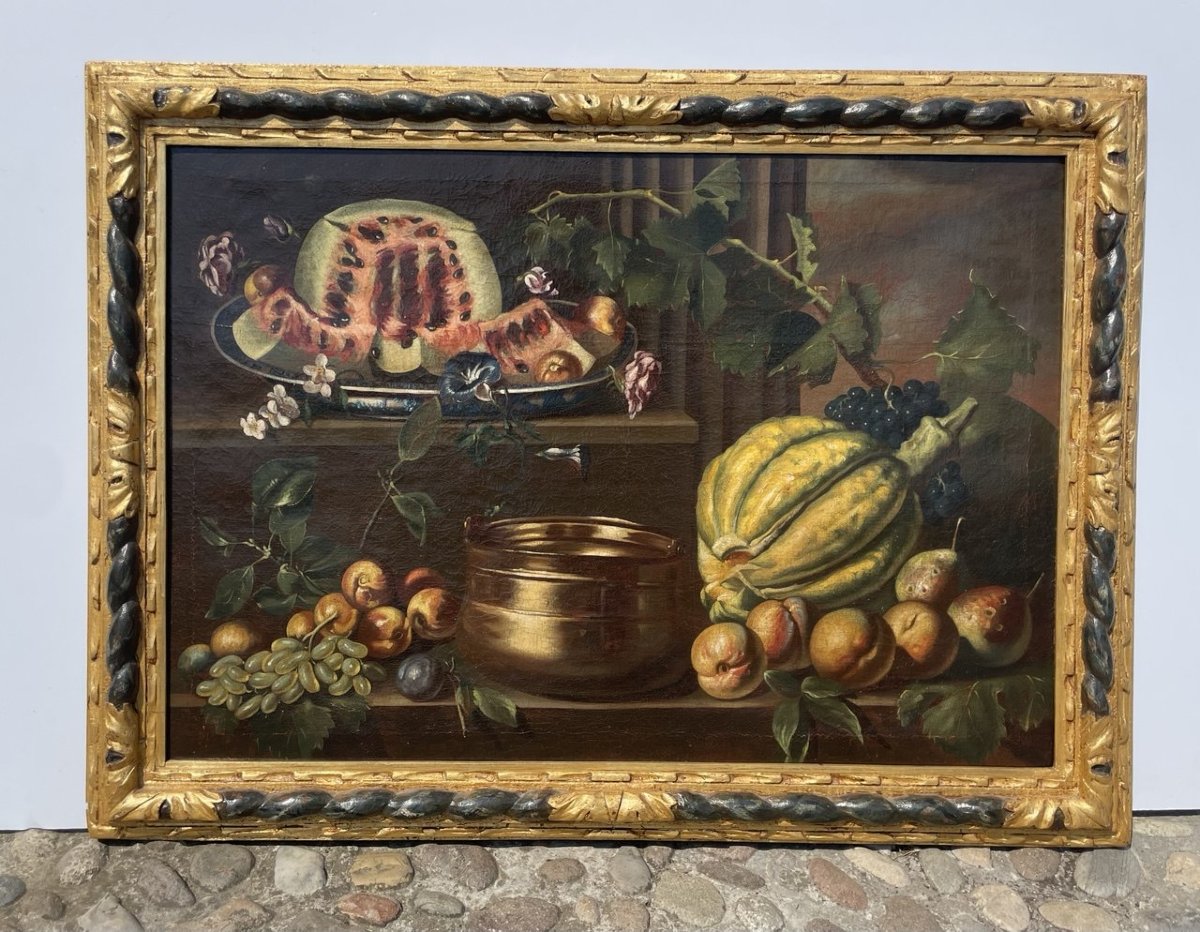 Pittore napoletano (XVII-XVIII secolo) - Natura morta con anguria.-photo-1