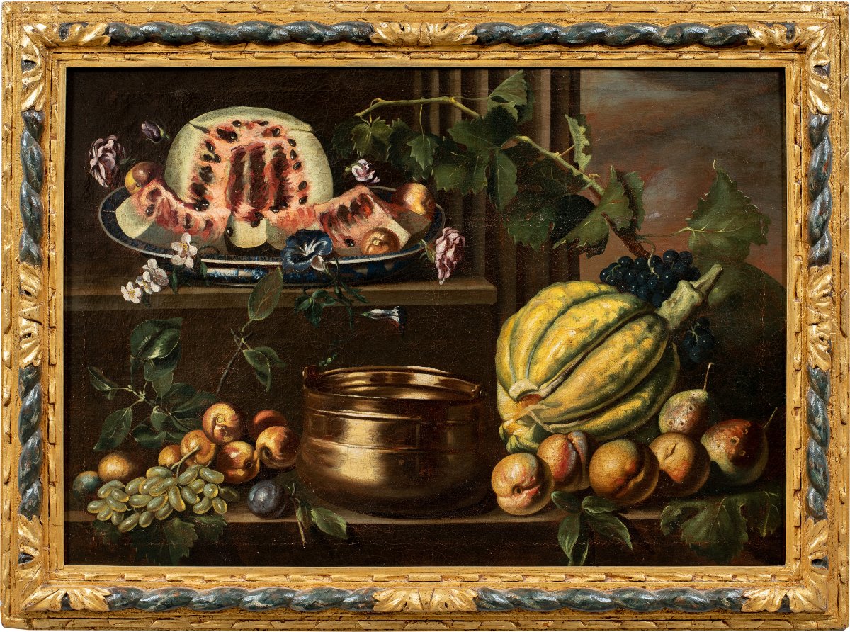 Pittore napoletano (XVII-XVIII secolo) - Natura morta con anguria.