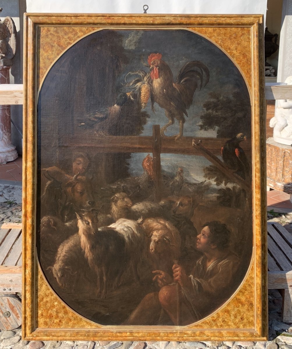 Felice Boselli (Piacenza 1650 - Parma 1732) - Pastore con gregge e selvaggina.-photo-1