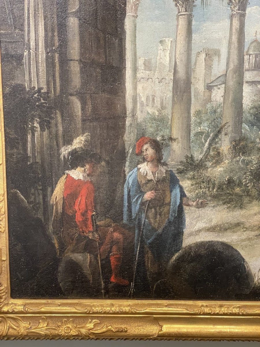 Antonio Stom (Venezia 1688 - Venezia 1734) - Capriccio architettonico con veduta di Padova.-photo-2