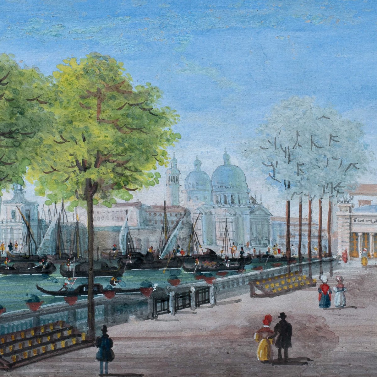 Pittore veneziano (XIX sec.) - Venezia, veduta dei Giardini Reali con la Coffee House.-photo-2