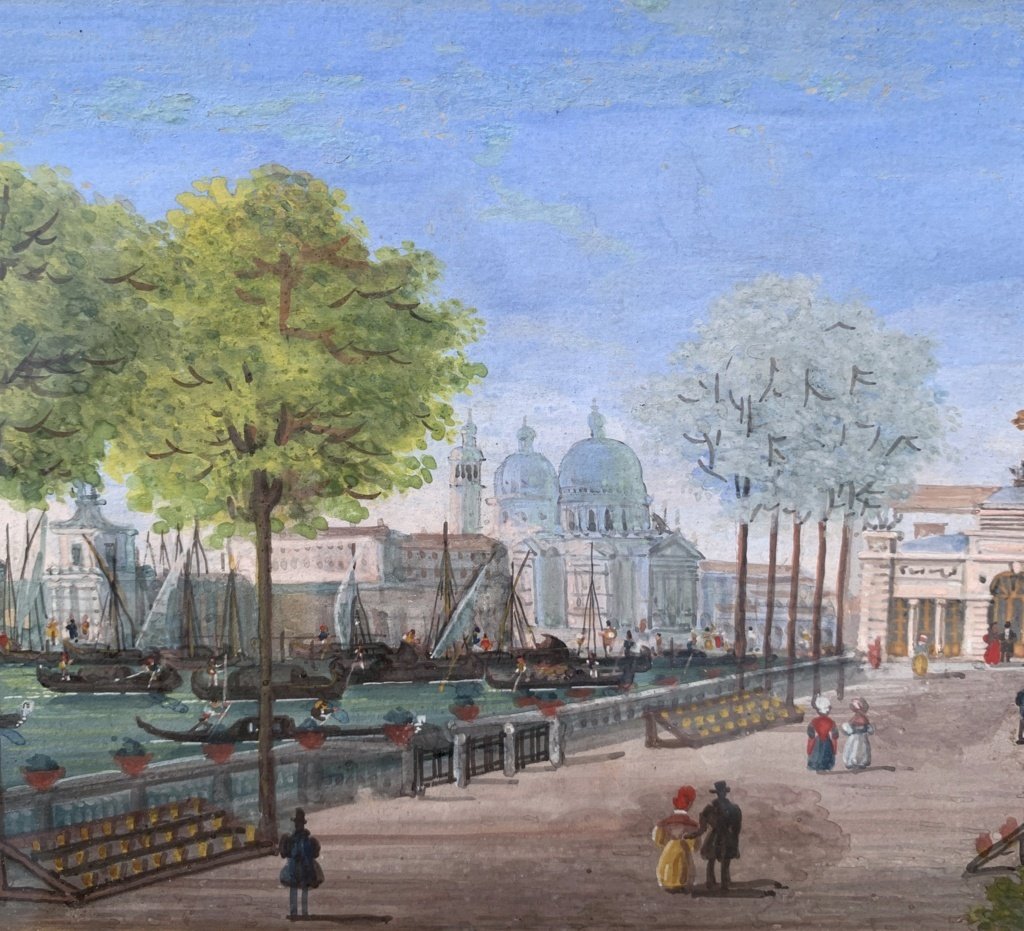 Pittore veneziano (XIX sec.) - Venezia, veduta dei Giardini Reali con la Coffee House.-photo-1