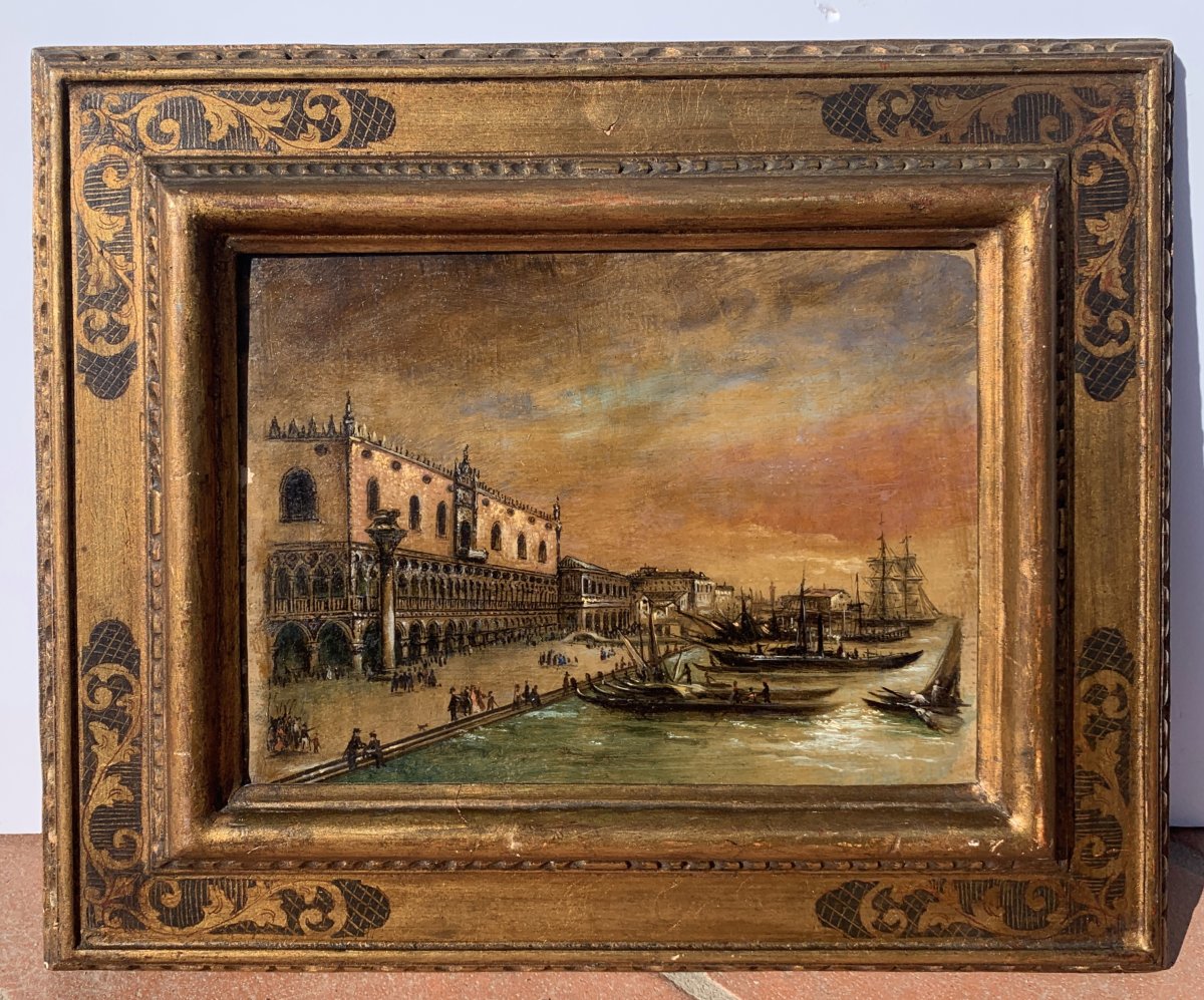 Pittore veneziano (XIX) - Venezia, veduta del Bacino di San Marco verso la Riva degli Schiavoni-photo-4