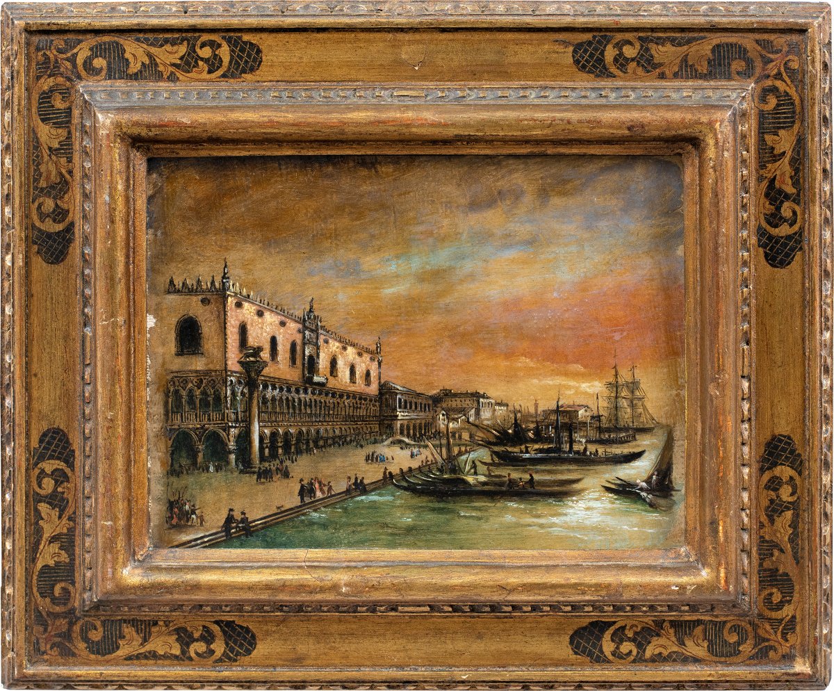 Pittore veneziano (XIX) - Venezia, veduta del Bacino di San Marco verso la Riva degli Schiavoni