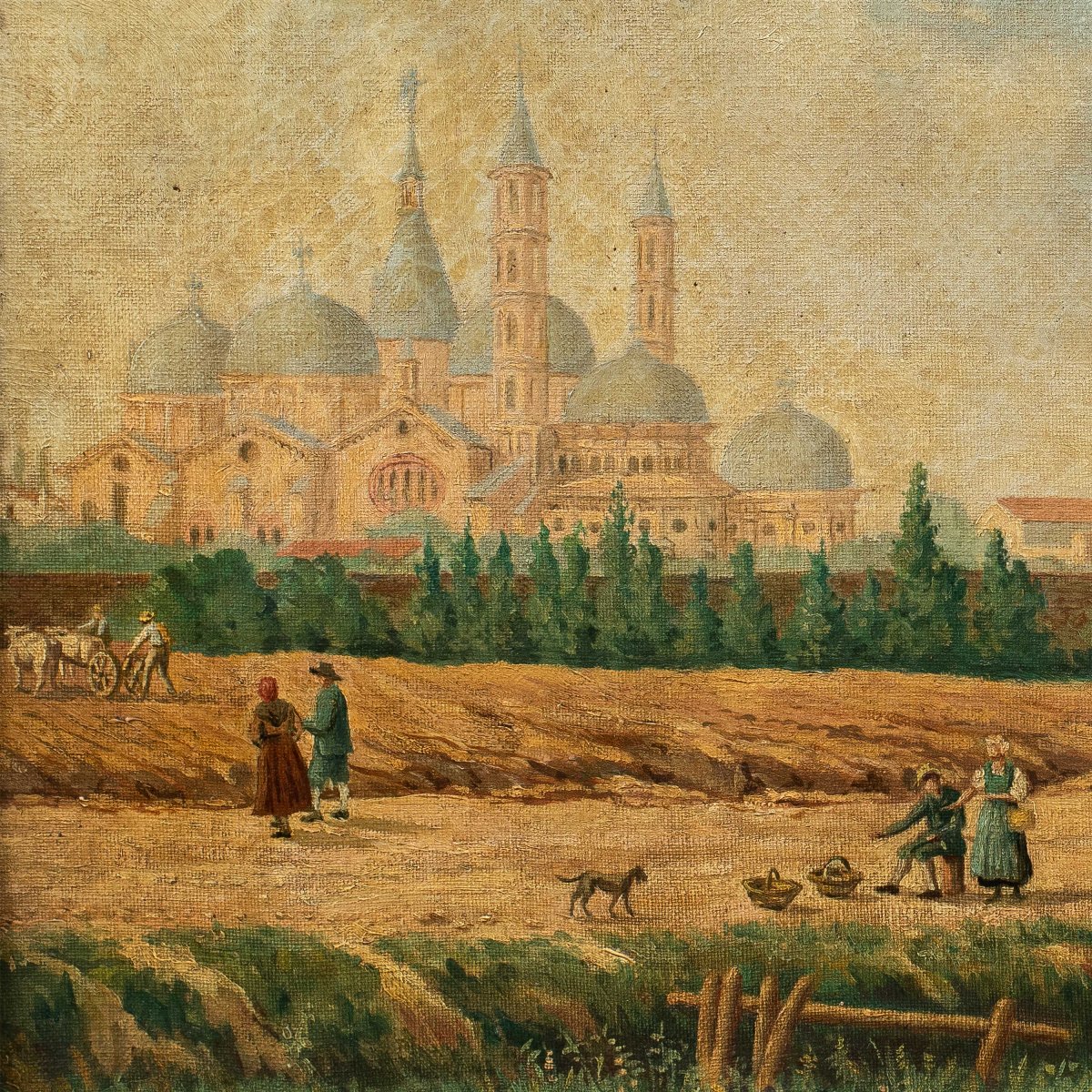 Pittore veneto (XIX sec.) - Veduta di Padova da Porta Liviana con la Basilica di Sant'Antonio.-photo-2