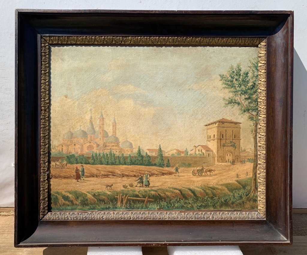 Pittore veneto (XIX sec.) - Veduta di Padova da Porta Liviana con la Basilica di Sant'Antonio.-photo-4