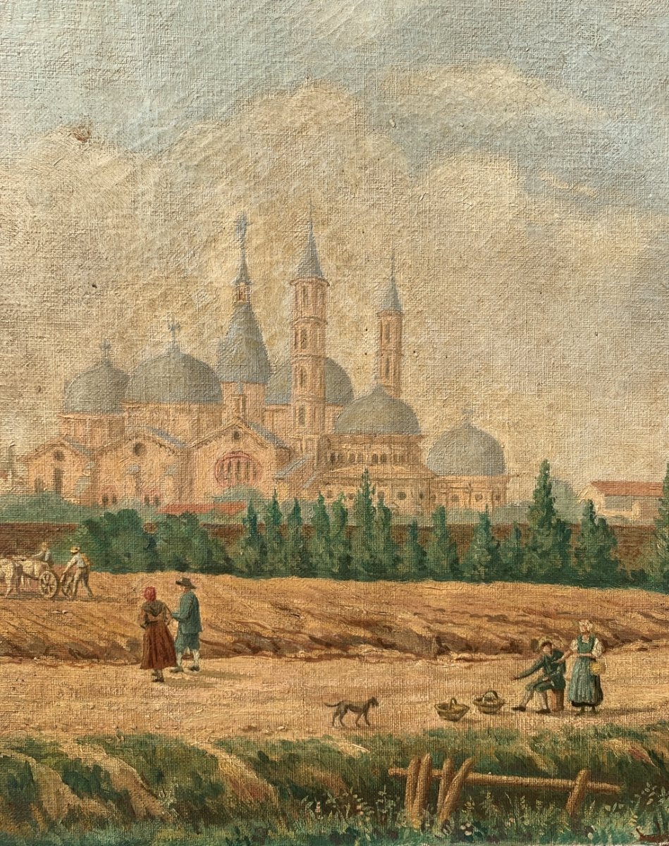 Pittore veneto (XIX sec.) - Veduta di Padova da Porta Liviana con la Basilica di Sant'Antonio.-photo-1