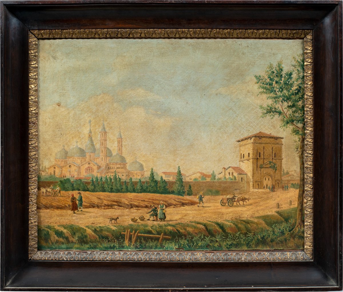 Pittore veneto (XIX sec.) - Veduta di Padova da Porta Liviana con la Basilica di Sant'Antonio.