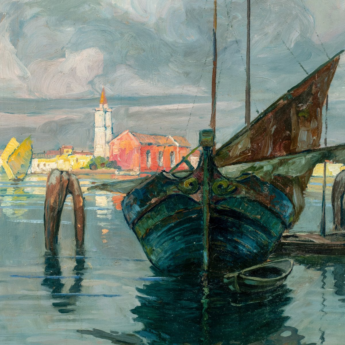 E. Scattolini (attivo a Venezia agli inizi del XX) - Barche da pesca nella laguna Burano.-photo-2