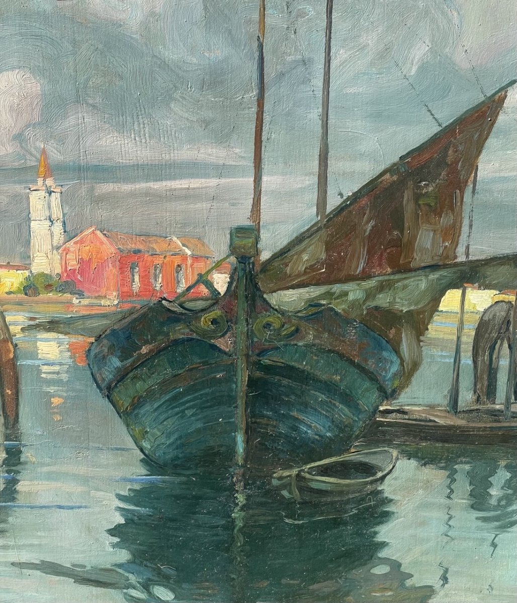 E. Scattolini (attivo a Venezia agli inizi del XX) - Barche da pesca nella laguna Burano.-photo-2