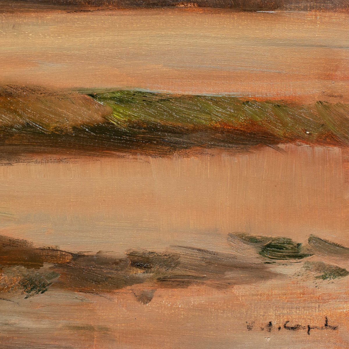 Vittorio Antonio Cargnel (Venezia 1872 - Milano 1931) - Paesaggio con borgo e figure.-photo-3