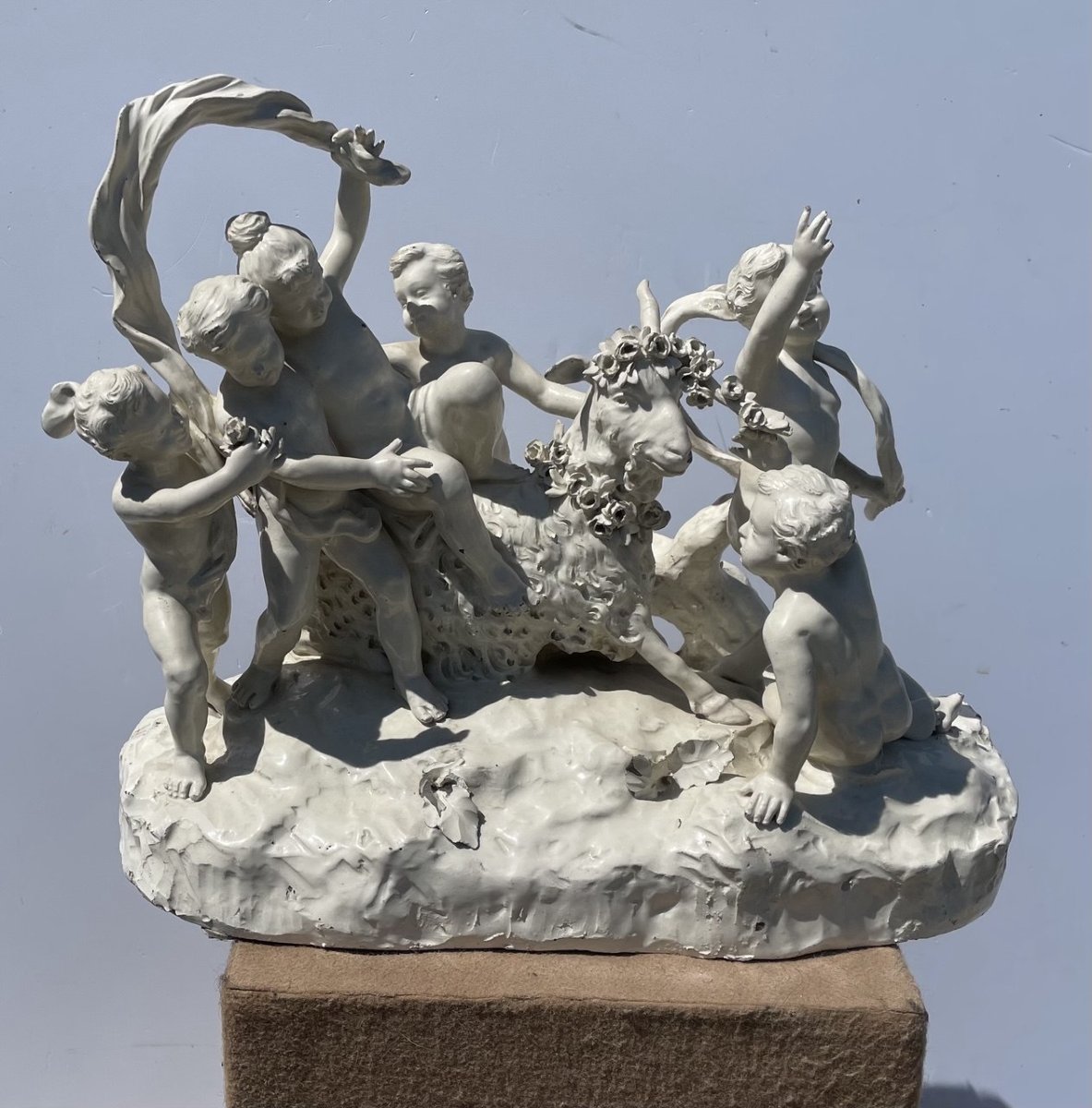 Gruppo scultoreo in terraglia bianca - La Capra Amaltea - Manifattura di Capodimonte, XIX.-photo-4